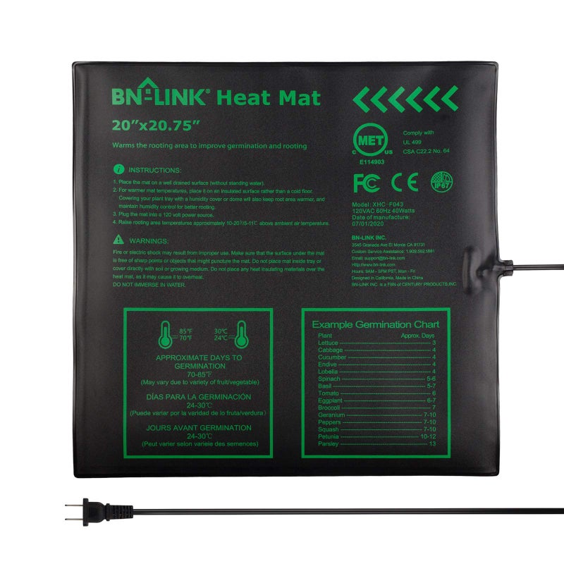 BN-LINK Seedling Heat Mat Warm Hydroponic Heating Pad Waterproof 20" x 20.75" for Seed Starting Greenhouse and Germination - Image 1